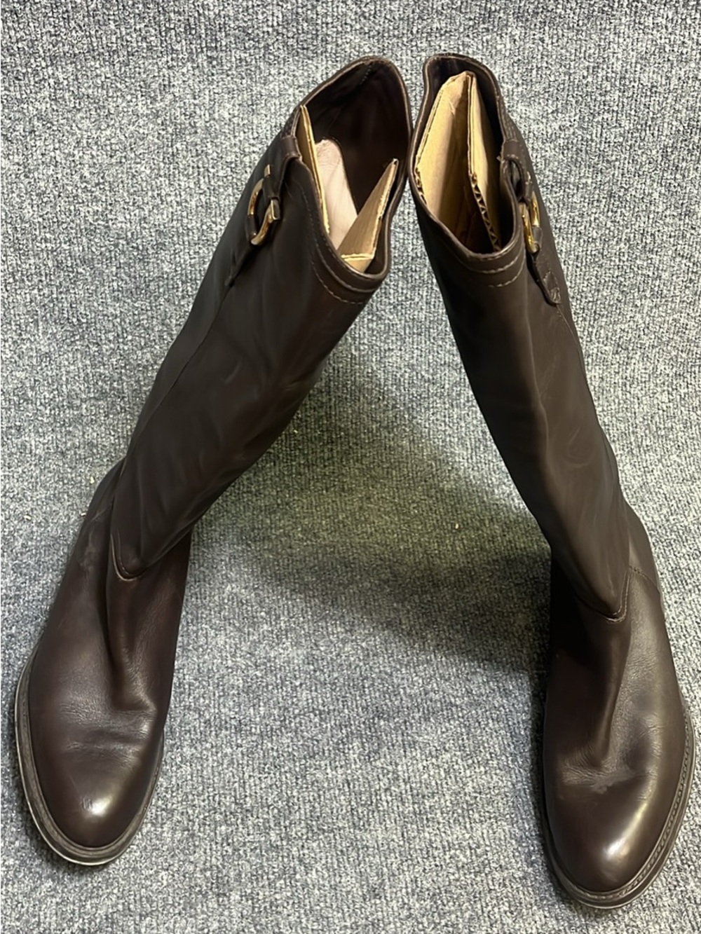 Salvatore Ferragamo Classic Brown Leather Feresa Riding Boots US 10 B EUC - Picture 3 of 10